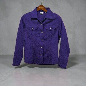 Chico's Purple Floral Embossed "Jean" Jacket w/Silver Buttons, Size 1 Chico's
